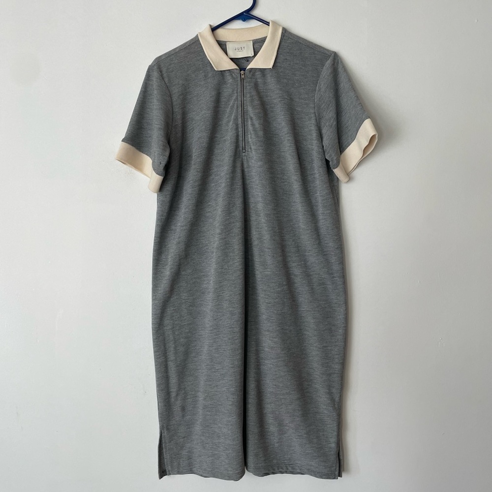 Grey Collared Zip Up T-Shirt Dress
